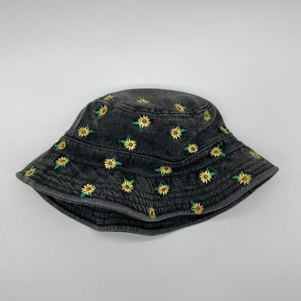 American Eagle Denim Bucket Hat Sunflower Embroidered Black Denim One Size - Picture 3 of 7